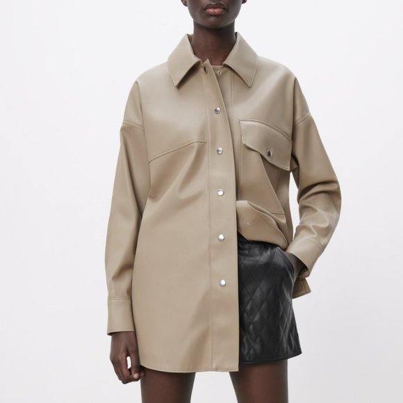 Zara Jackets & Blazers - NWT Blogger Favorite ZARA Faux Leather Overshirt Shirt Jacket Lined Shacket Coat